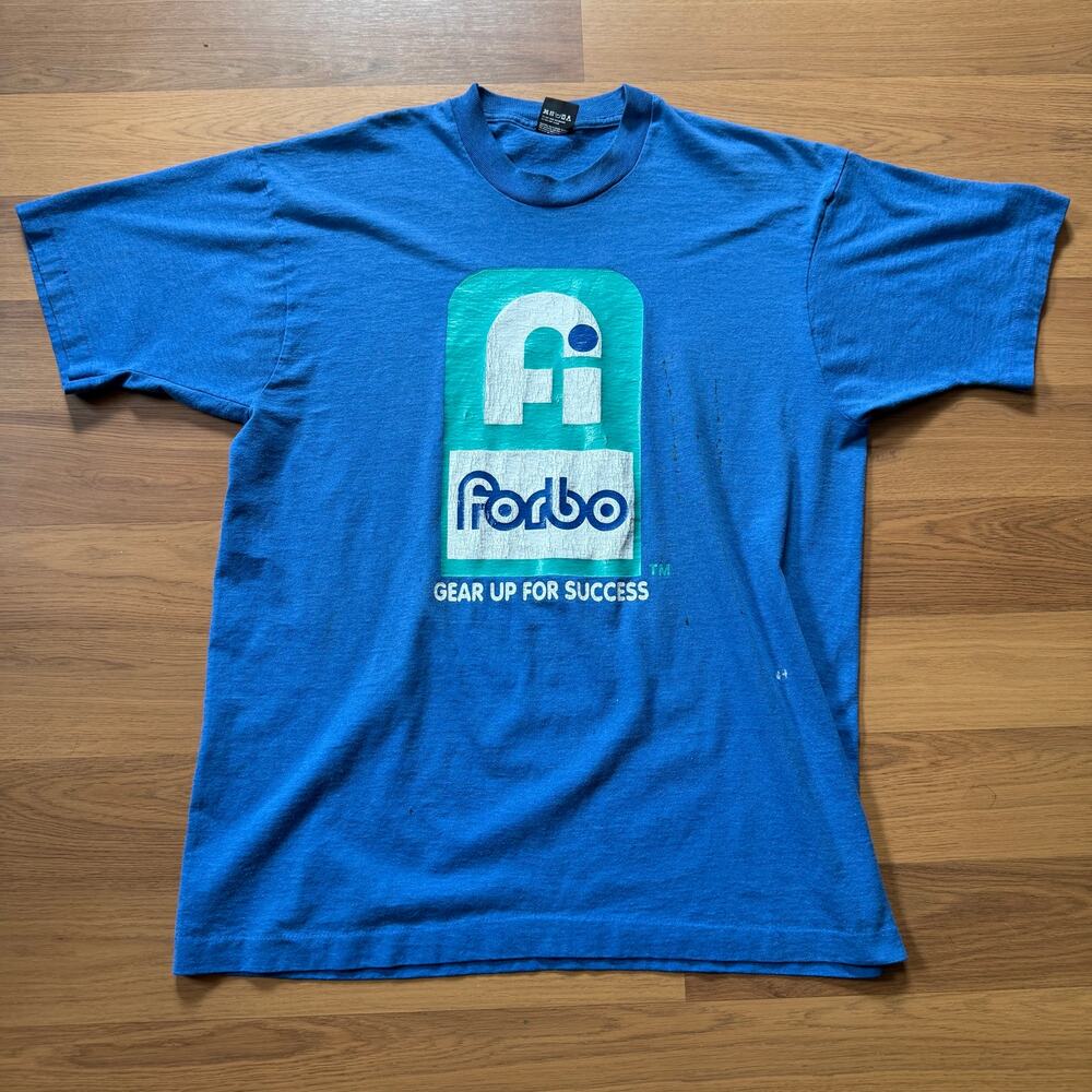 Men's Vintage 90's Forbo Gear Up For Success Screen Stars Blue Tee Shirt Sz XL